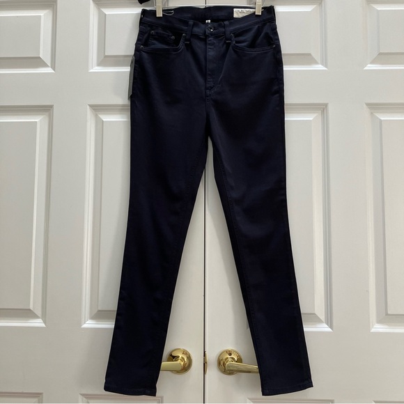 NWT Rag & Bone Jeans High Rise Ankle Skinny Navy Blue Pants Soft Cotton Modal 30